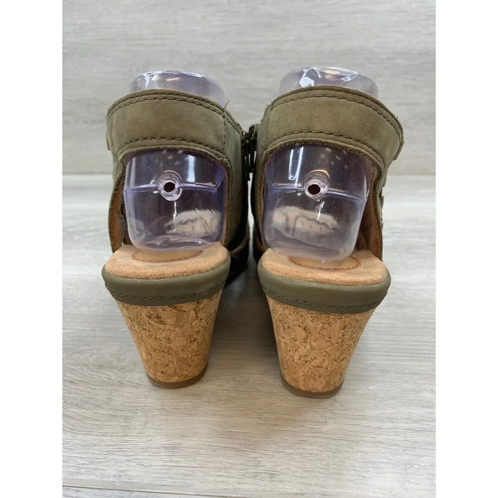 Cobb Hill Women's Sandals Olive Green Perforated Leather Cork Wedge 8 Shoes